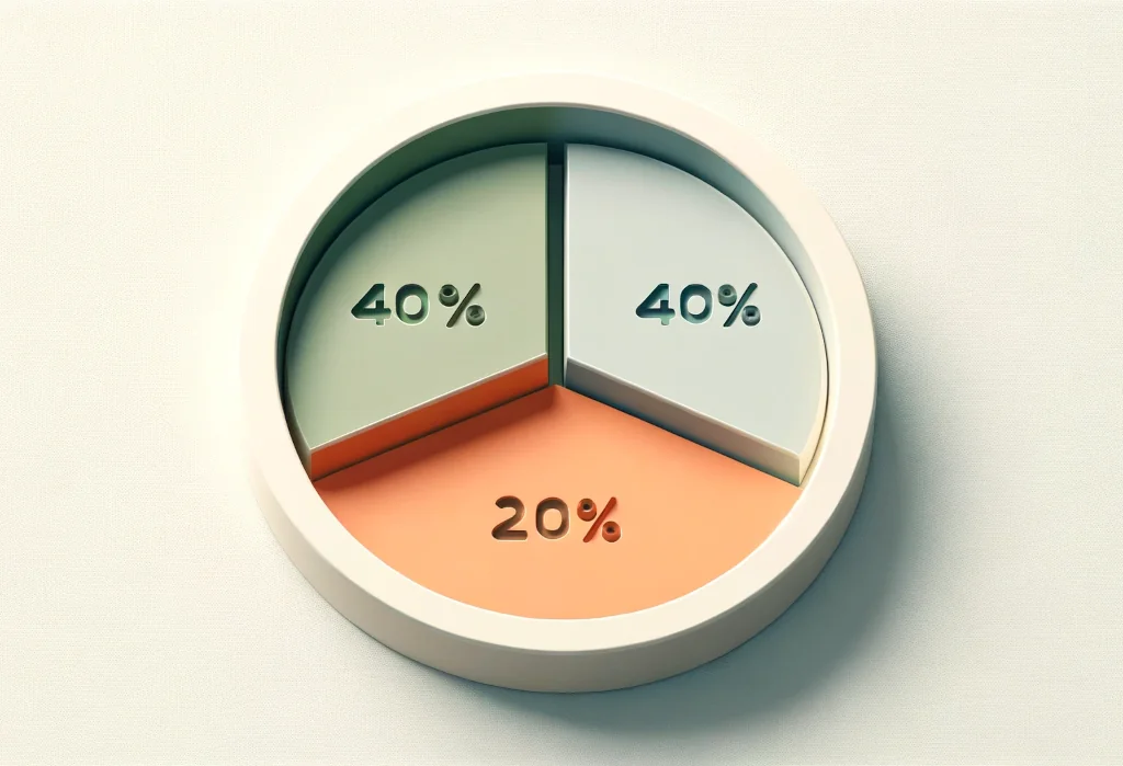 pie chart divided into three segments representing the 40/40/20 rule