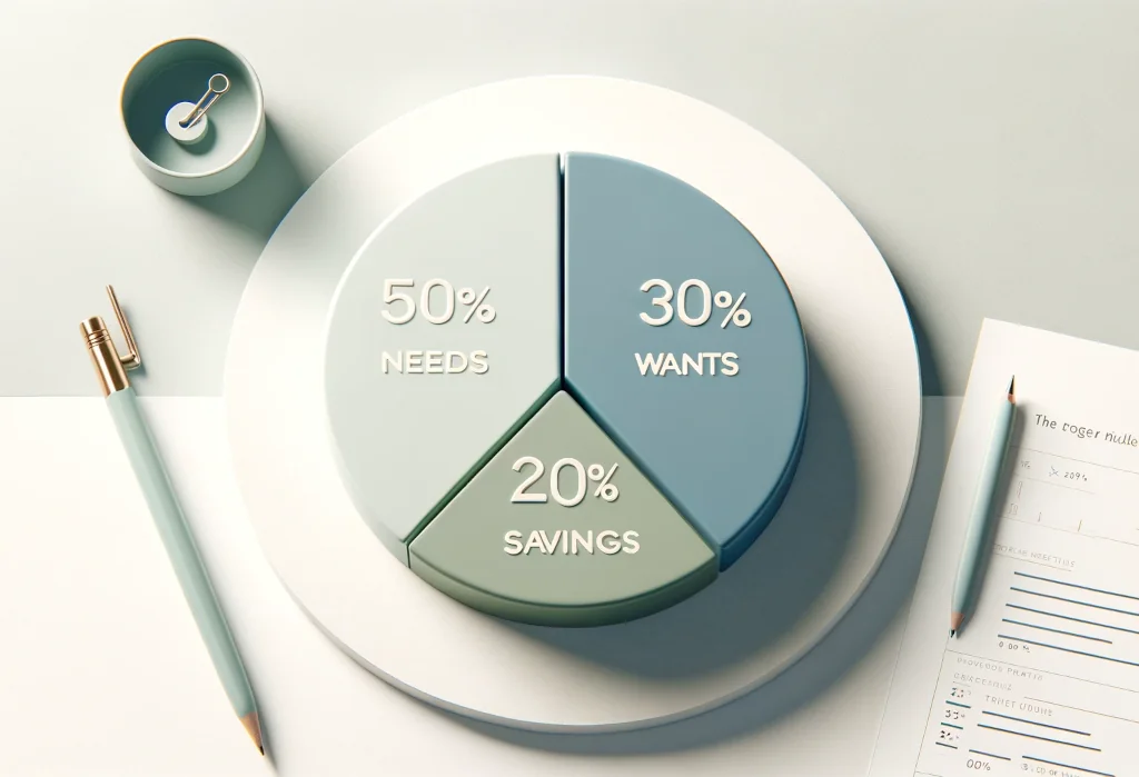 pie chart divided into three segments representing the 50/30/20 rule