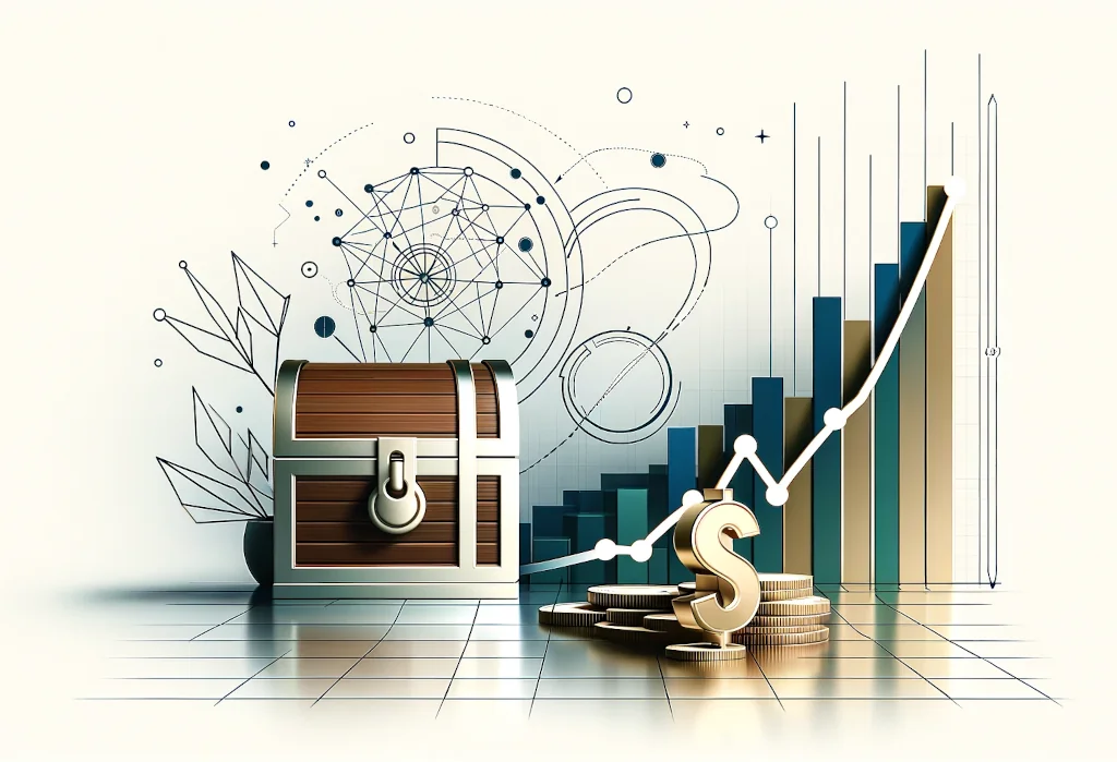 Abstract treasure chest and financial chart symbolizing wealth management