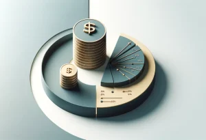 Abstract stack of coins and pie chart symbolizing budget management