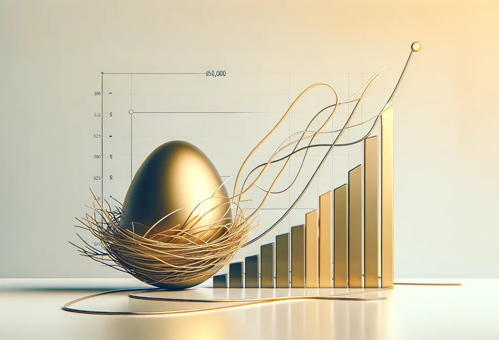 Golden nest egg and line graph symbolizing yearly budget management