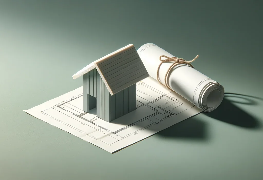 Rolled up architectural blueprint on a soothing background