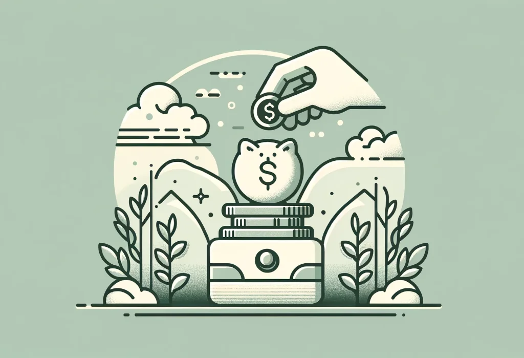 Coin stack with piggy bank, depicting budgeting on a small income