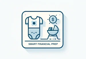 Baby onesie and piggy bank icons, symbolizing budgeting for a baby