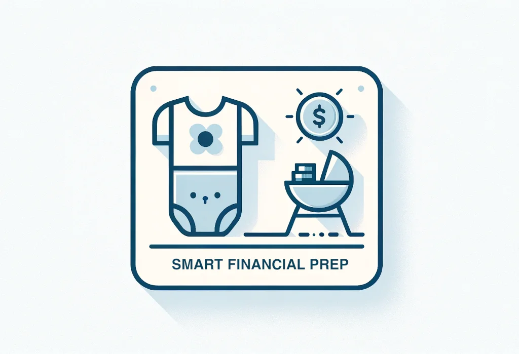 Baby onesie and piggy bank icons, symbolizing budgeting for a baby