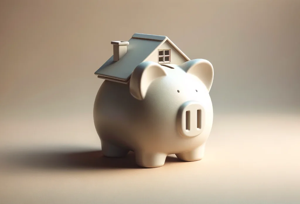 House-shaped piggy bank on a light, calming background