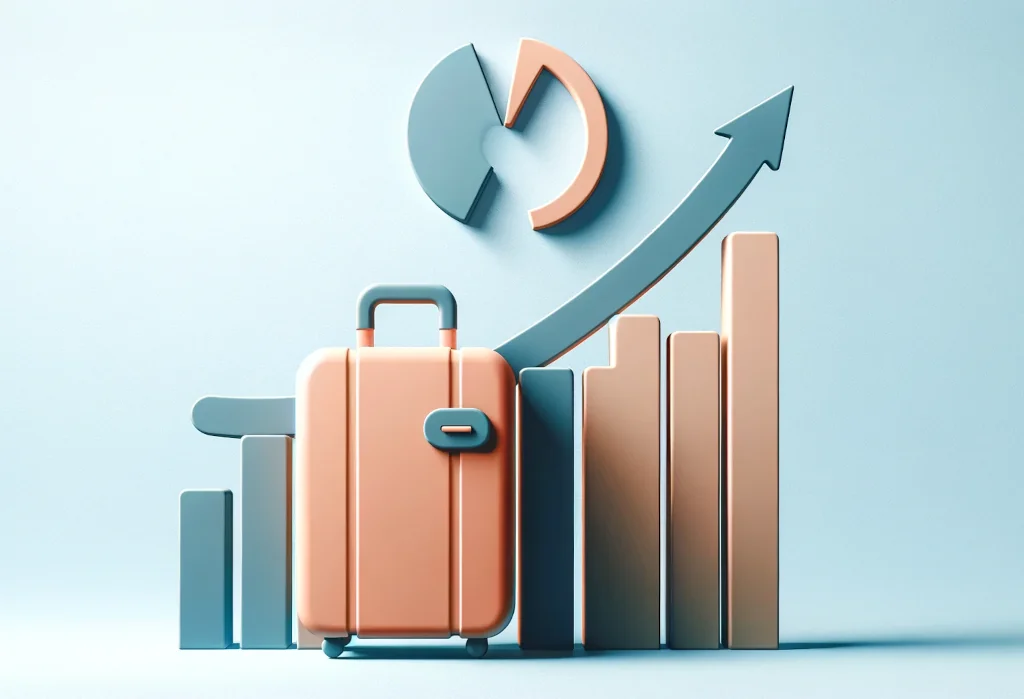 Stylized suitcase with ascending graph symbolizing trip budgeting