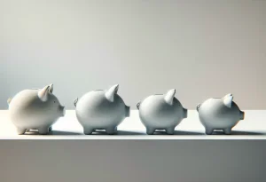 Three piggy banks in a row, symbolizing different pay schedules