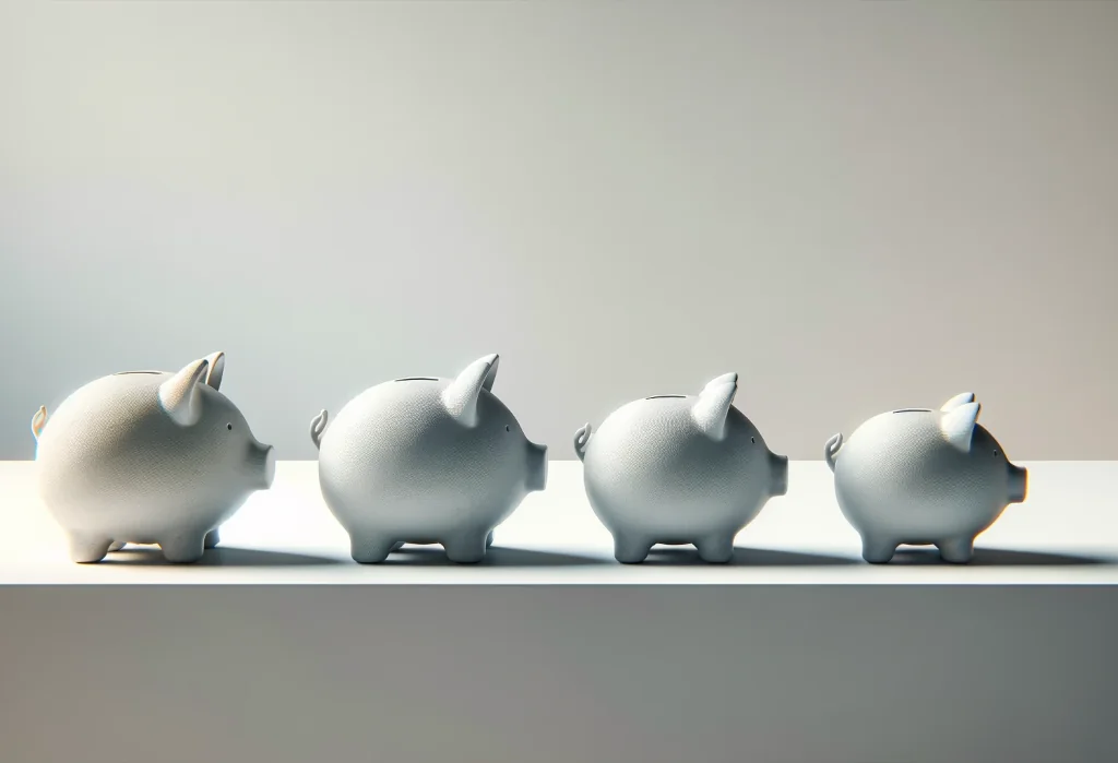 Three piggy banks in a row, symbolizing different pay schedules