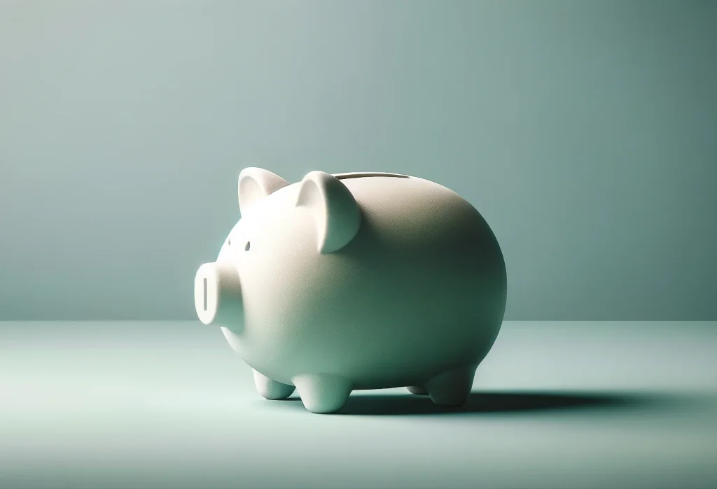 Stylish piggy bank on a soft green serene background