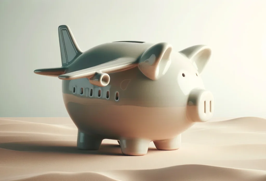 Ceramic airplane-shaped piggy bank on muted background