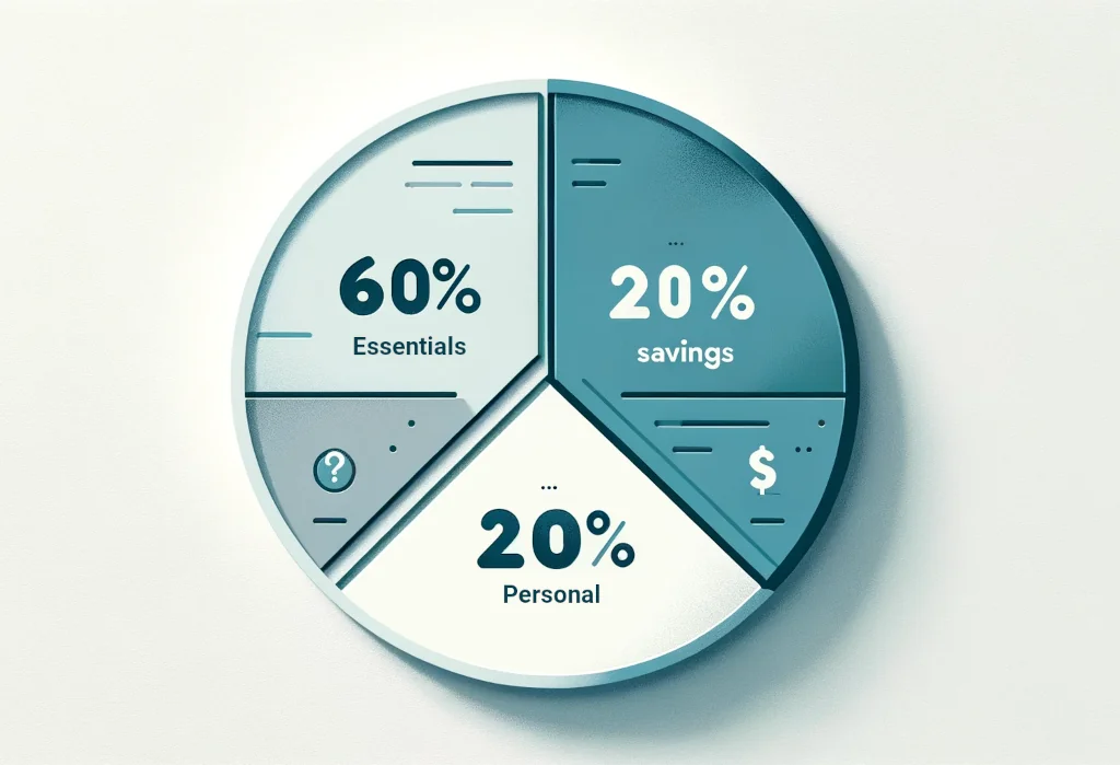 pie chart divided into three segments representing the 60/20/20 rule