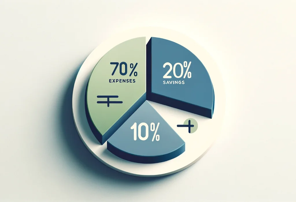 pie chart divided into three segments representing the 70/20/10 rule