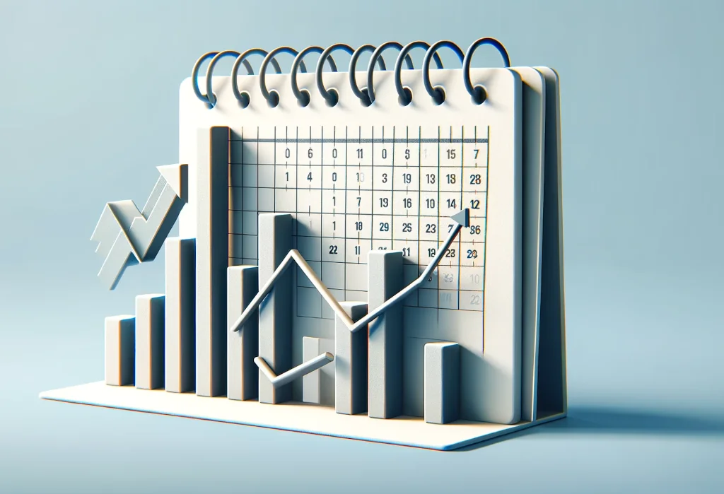 Abstract calendar with rising bar graphs symbolizing monthly budgeting