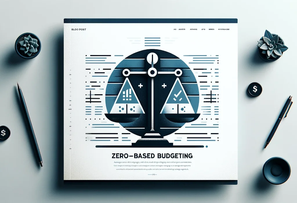 balance scale, with symbols representing the advantages and challenges of zero-based budgeting