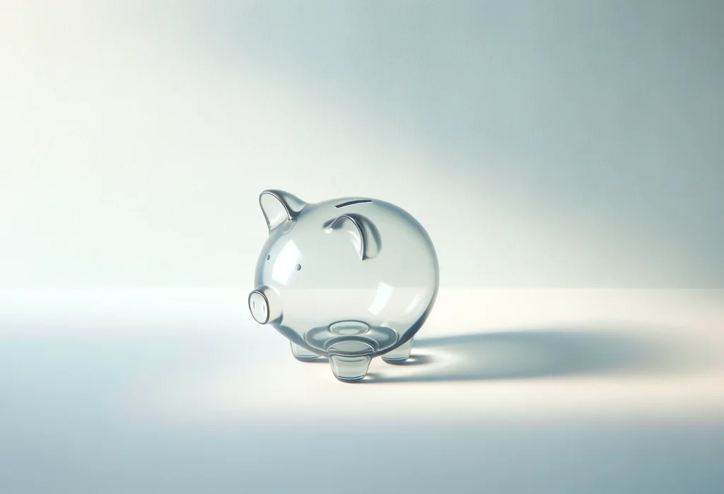 Simple glass piggy bank on a soft, light-colored background