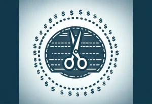 Scissors cutting dotted line on dollar sign background