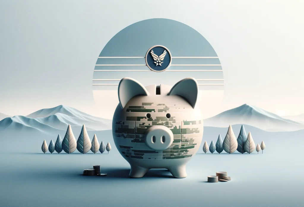 piggy bank with military emblem, symbolizing savings