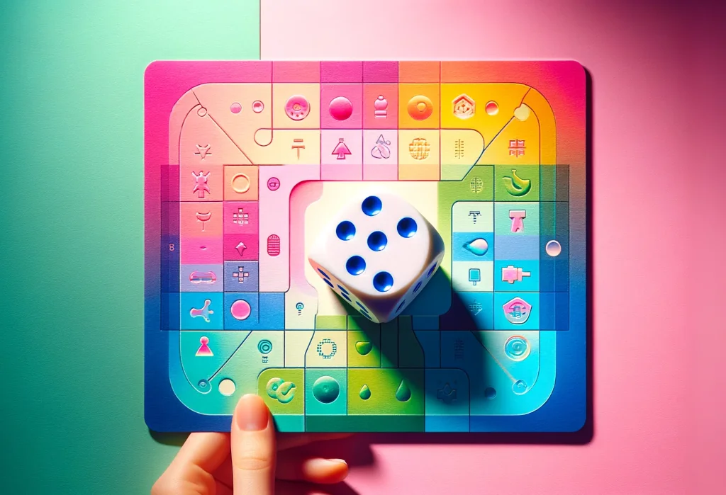 Board game piece on vibrant colorful gradient background