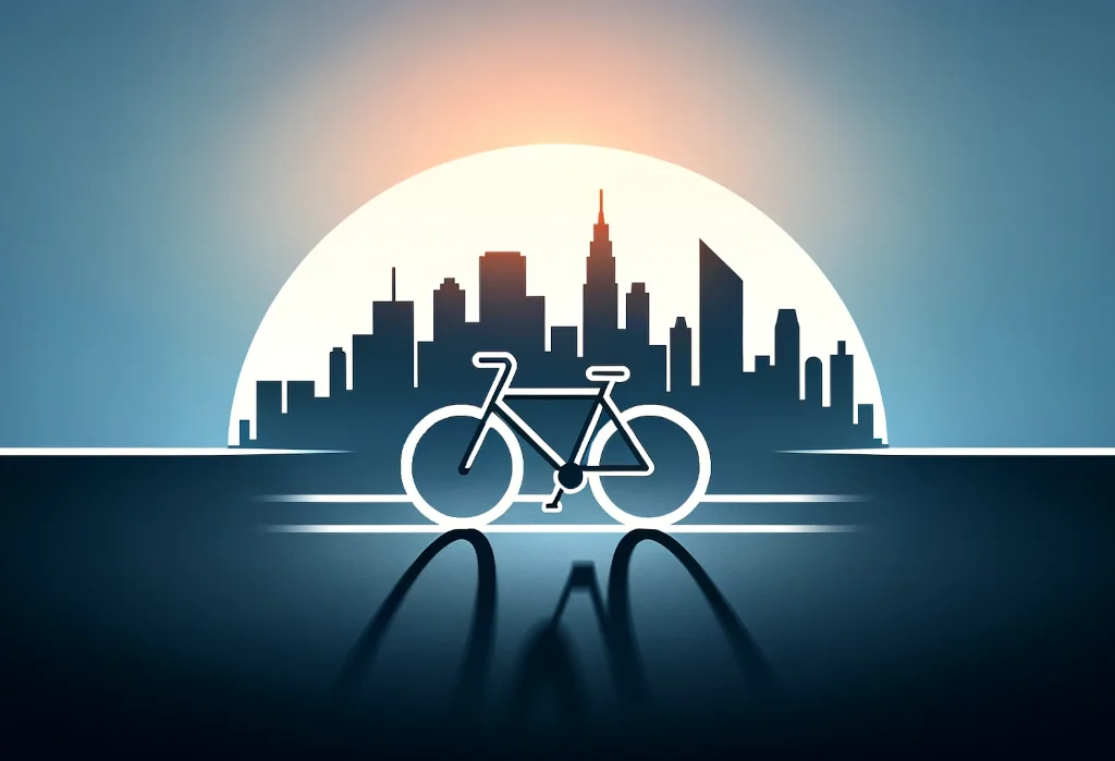 Bicycle against city skyline on gradient background