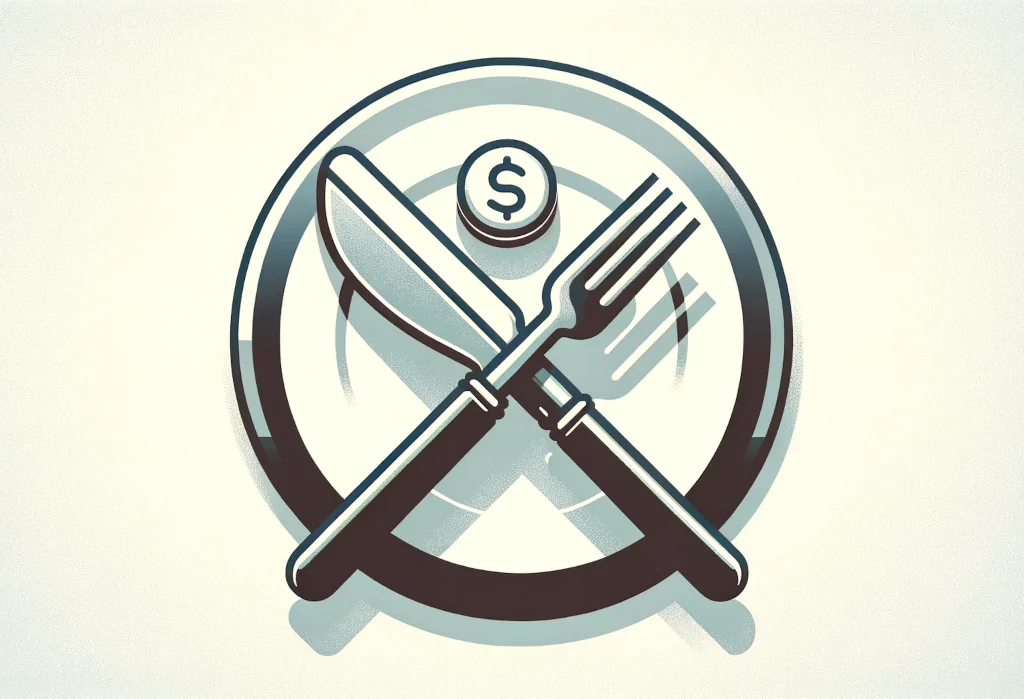 Plate with cutlery and coin on gradient background