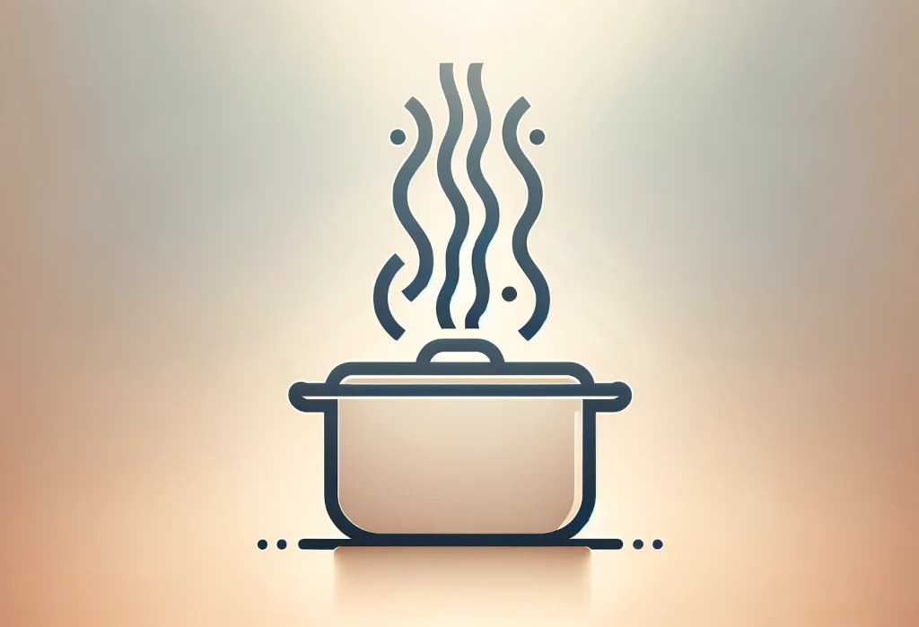 Cooking pot with steam forming dollar signs on gradient background