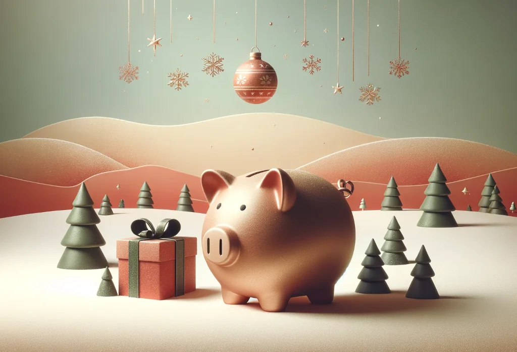 Festive piggy bank with subtle Christmas ornament design