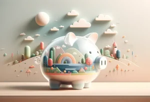 Child-friendly piggy bank on a warm, inviting background