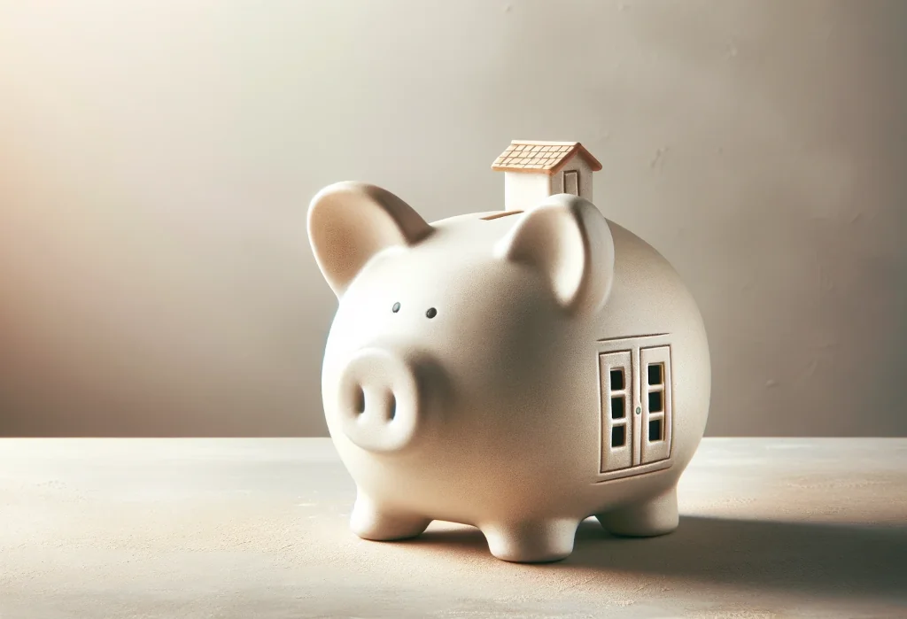 House-shaped piggy bank on a light surface