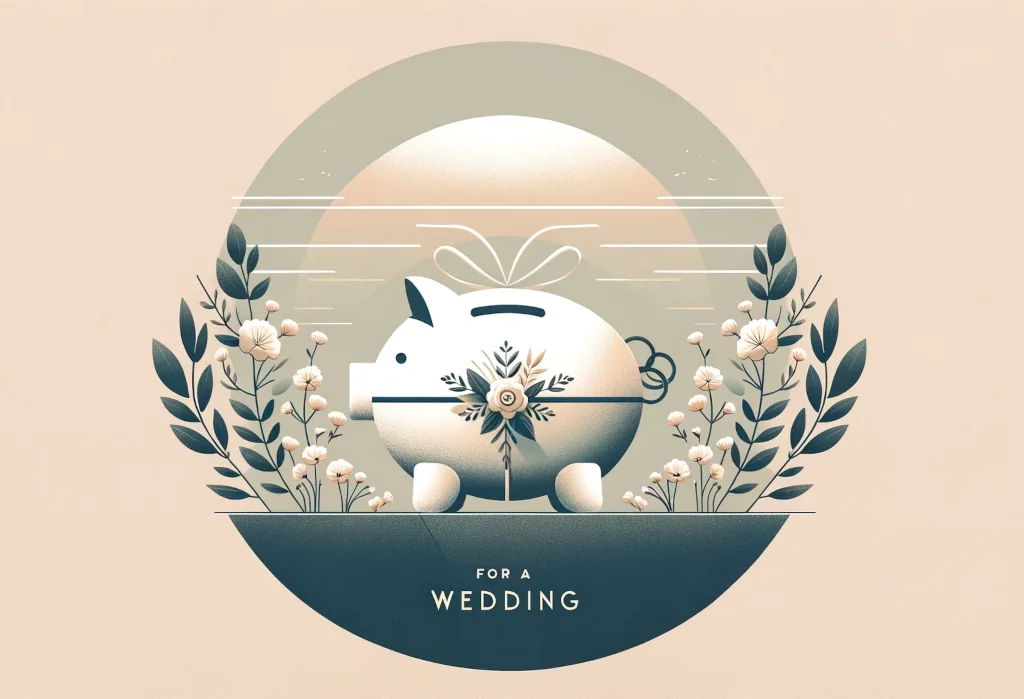 Piggy bank with wedding band on elegant background