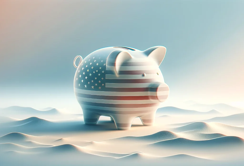 Piggy bank with subtle US flag design on a growth background