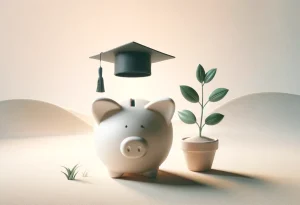 Piggy bank with graduation cap, symbolizing investment in a child's future