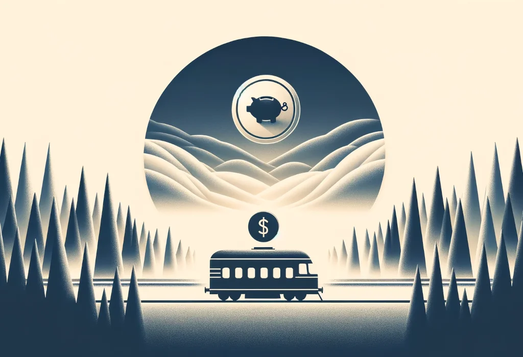 train silhouette with a symbol of savings