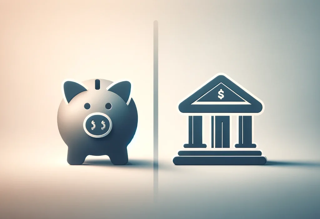 Piggy bank and bank building icon on a gradient background