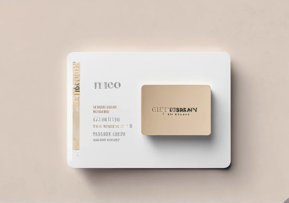 a white and gold business card with a gold foil on the front of it