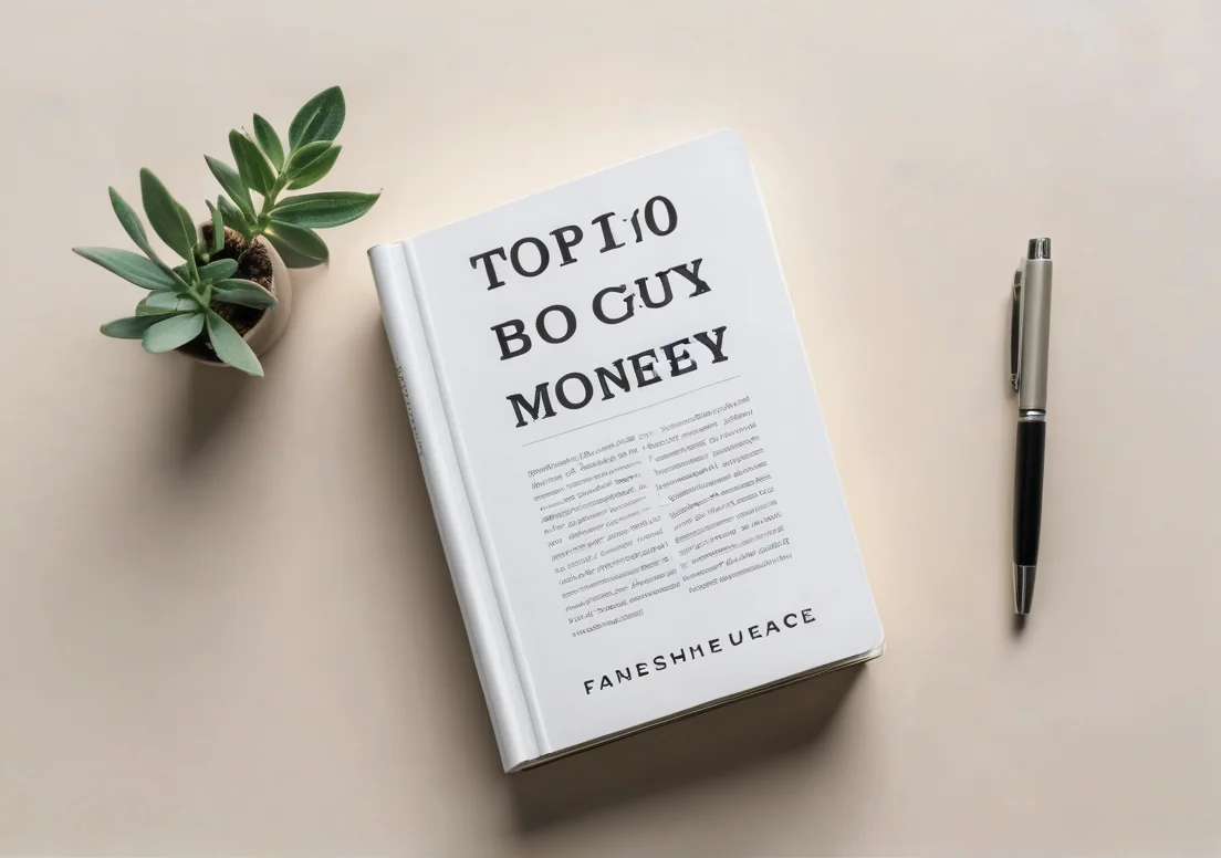 the top 10 money book next to a pen and a plant on a table