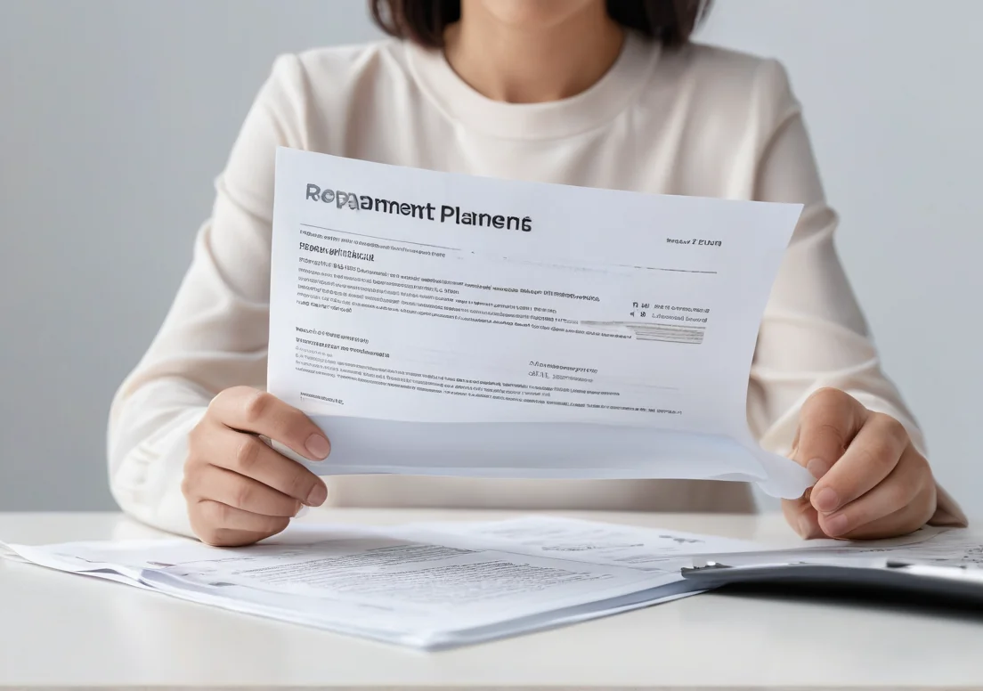 a woman holding a document with the word retirement plans on it and sitting at her desk