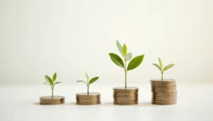 four coin columns with seeds growing out of them