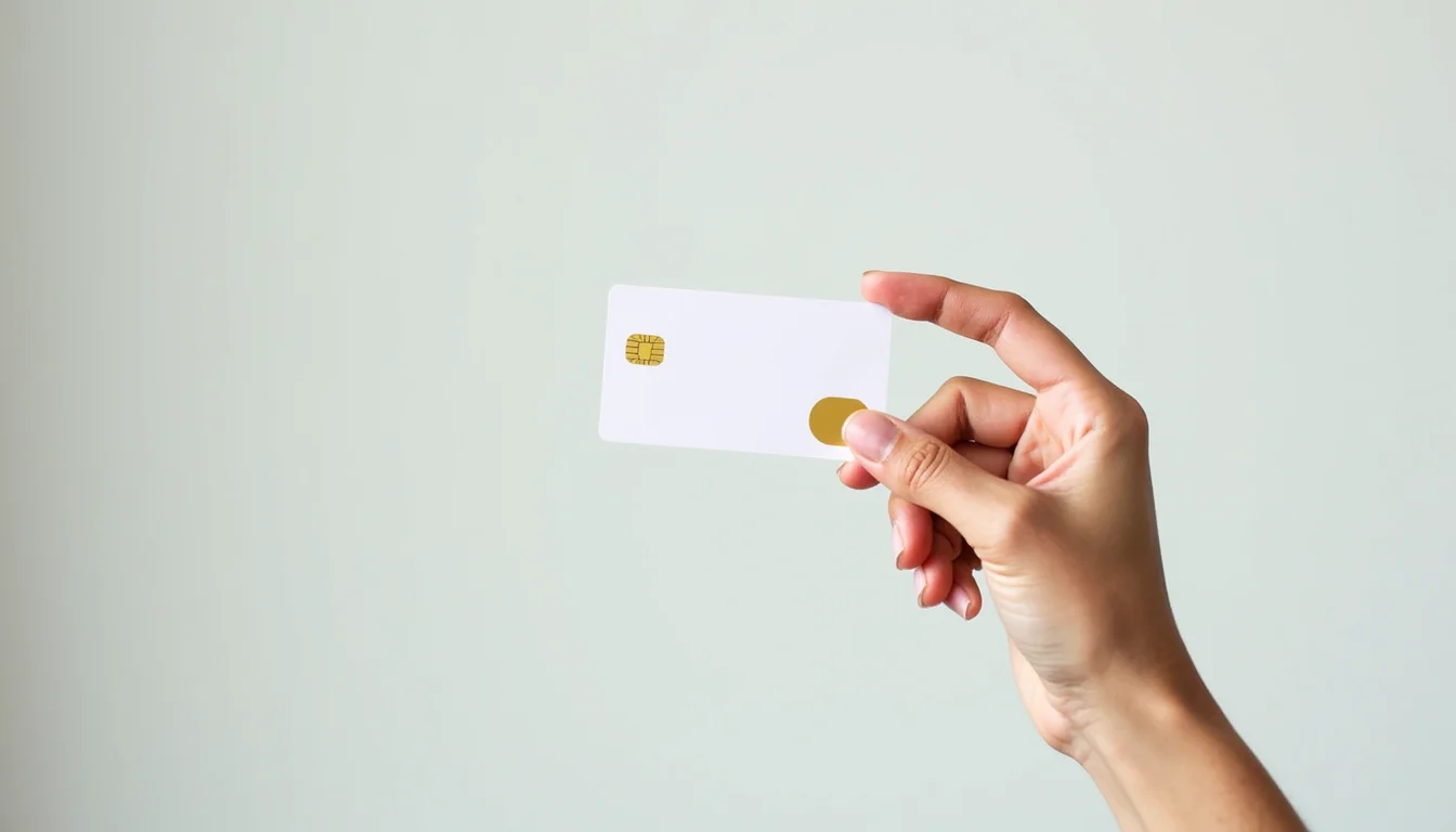 a hand holding a white business card with a blank space in the middle