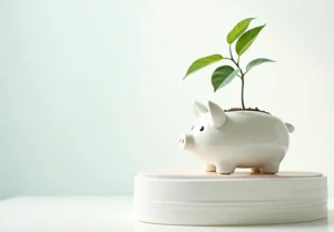 a small plant growing out of a pig shaped planter on a white surface