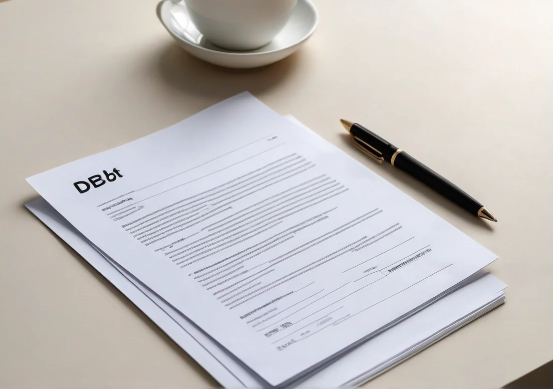 a desk with a cup of coffee and a pen on top of it