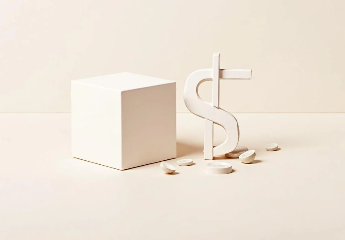 a white box with a dollar sign on top and a white box on the bottom