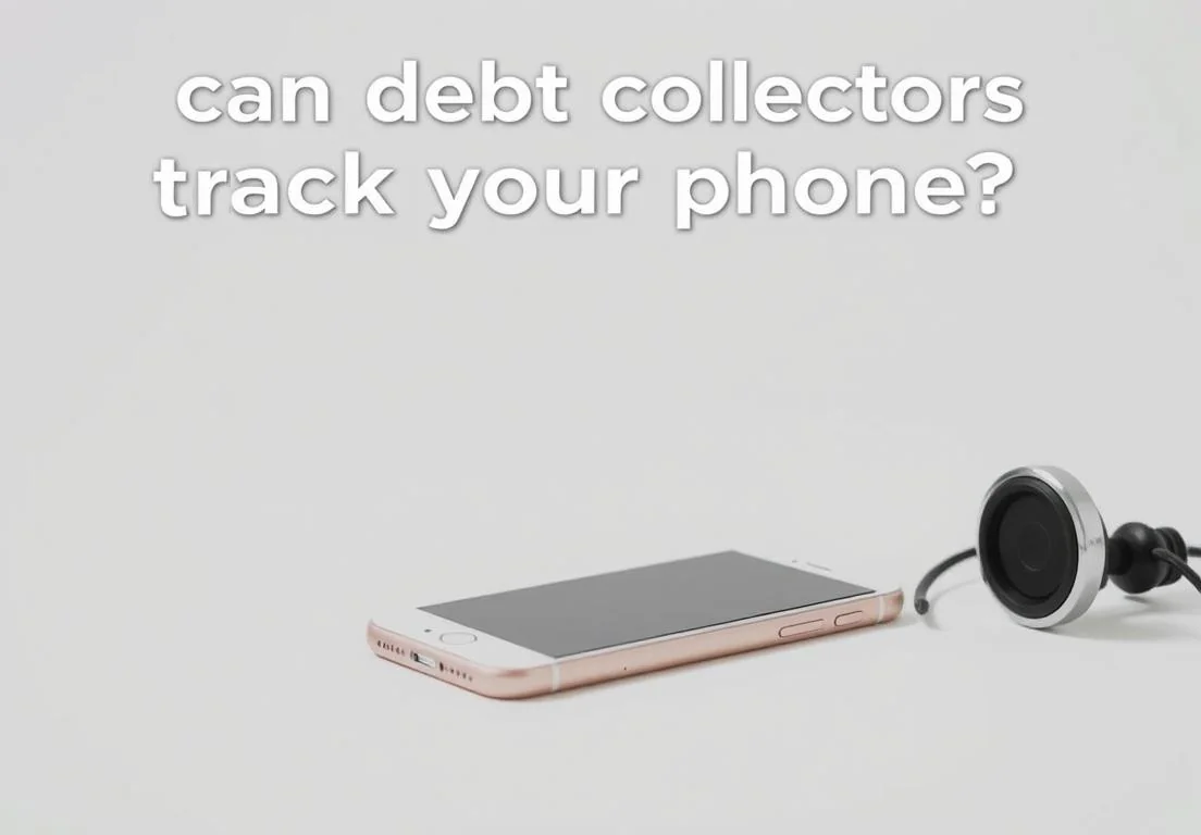 a cell phone with the text can debt collectors track your phone? on it