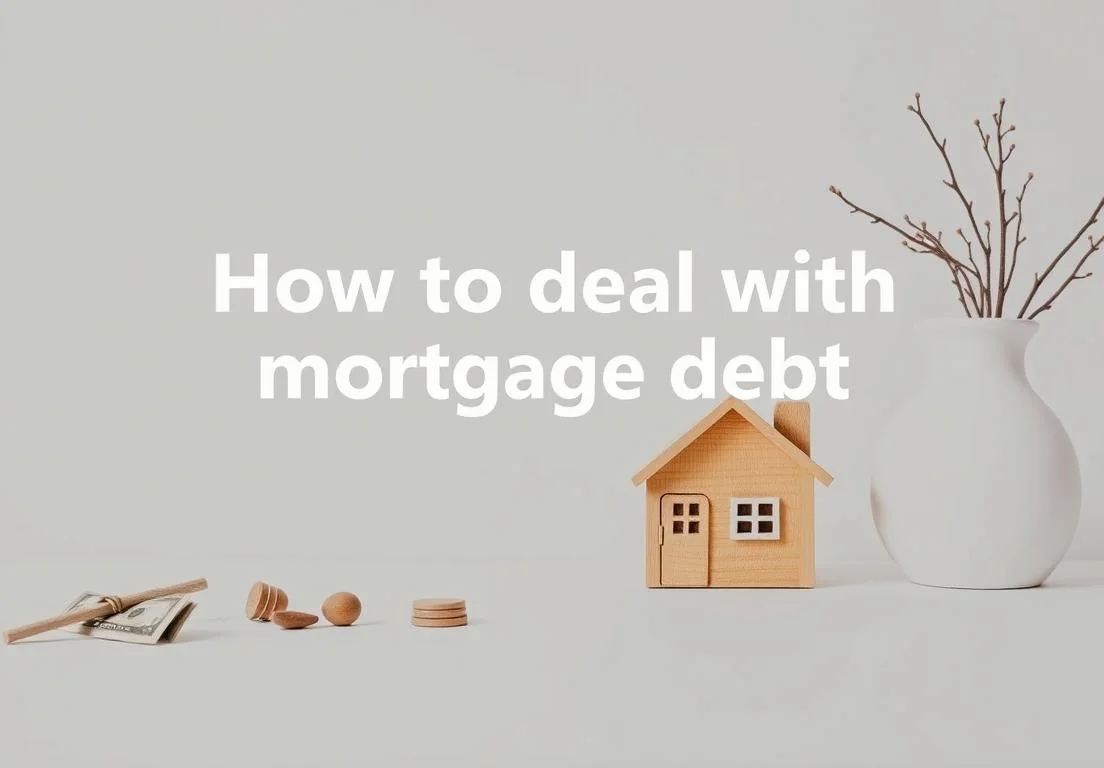 a white vase with a small house next to it and the words how to deal with mortgage debt