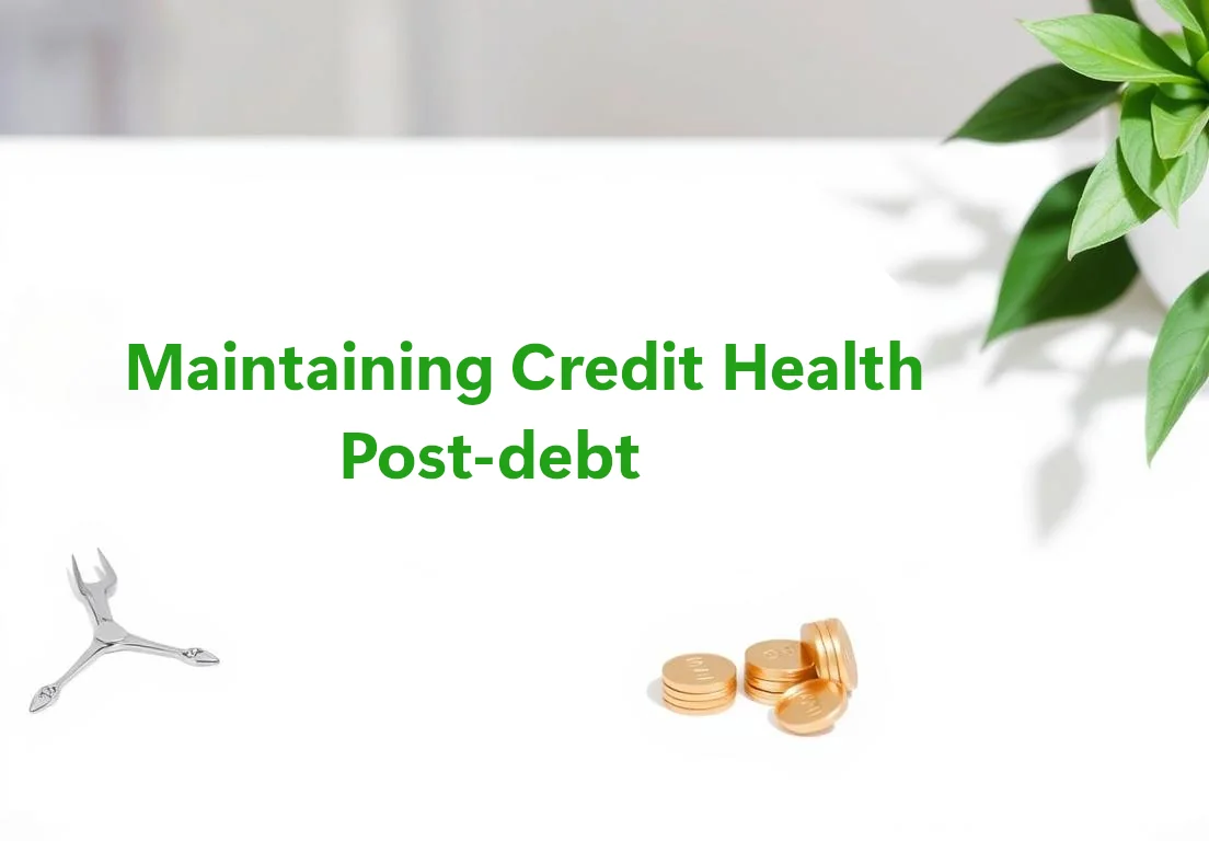 a white table with a plant in the middle of it and the words strategies for credit health post debt